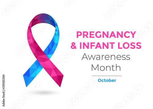 Pregnancy and Infants Loss Awareness Month (October) concept with blue and pink awareness ribbon. Colorful vector illustration for web and printing.	