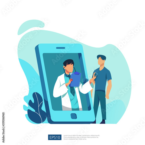 online health care service and medical advice. Call and chat doctor diagnostic support concept. template for web landing page, banner, presentation, social, poster, ad, promotion or print media