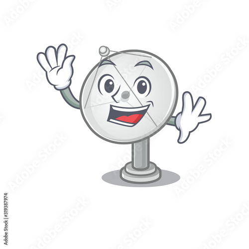 Waving friendly satellite dish cartoon character design