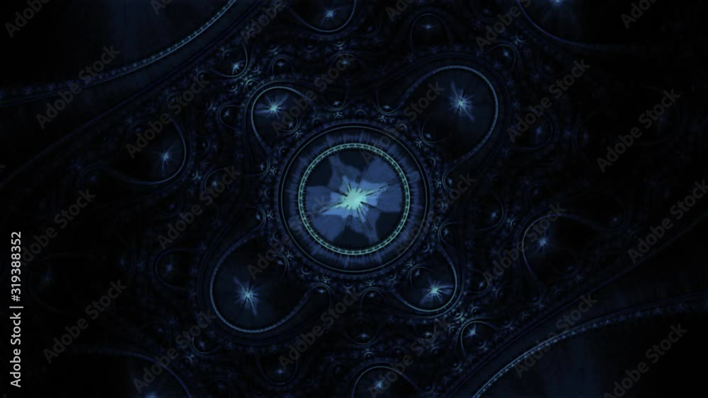 Highly ornamental kaleidoscopic animation in psychedelic colours. Abstract flame fractal animation, seamlessly looping.