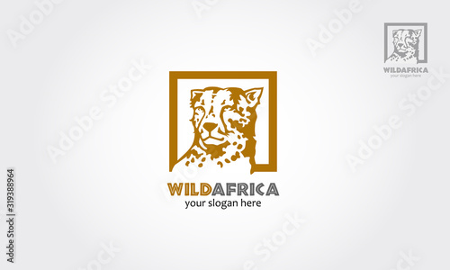 Wild Africa Logo Template. Vector beautiful Cheetah's face. Vector logo illustration.