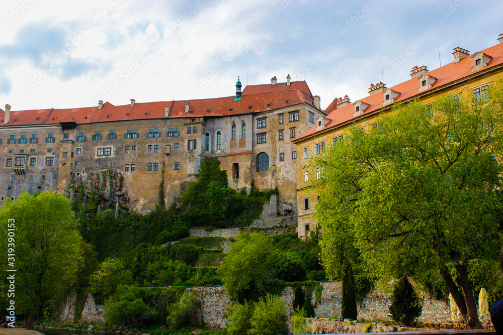 Facade of the State Castle of Cesky Krumlov (or Cesky Krumlov Castle), residence of the South Bohemian aristocracy (Czech Republic)