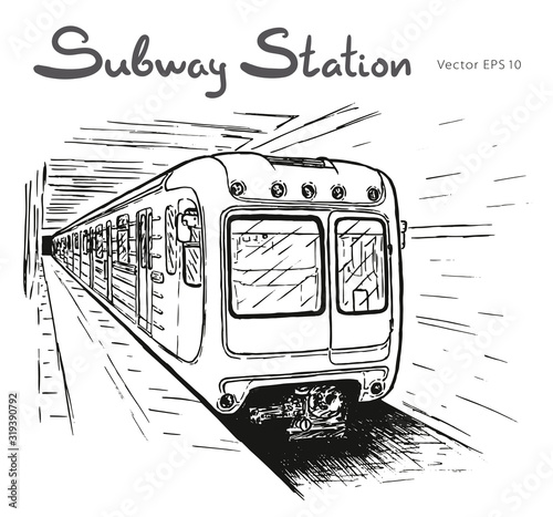 Hand drawn sketch of subway station illustration