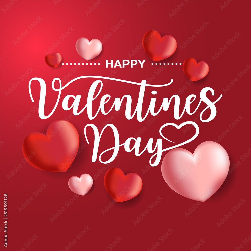 Happy Valentines Day Card with balloons heart shaped, Vector