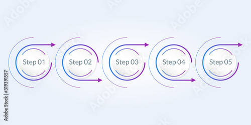 5 steps, option or levels line infographic with arrow. Timeline info graphic. Business presentation, information brochure, banner, workflow layout template. Vector illustration.