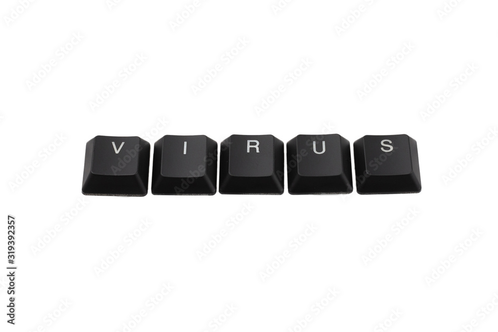 Word virus written on keyboard.