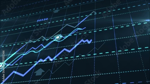 Growth up stock markets blue chart 3d loop animation. Success, rising business and financial graph, economy data diagram and money investment analysis loopable and seamless abstract concept. photo