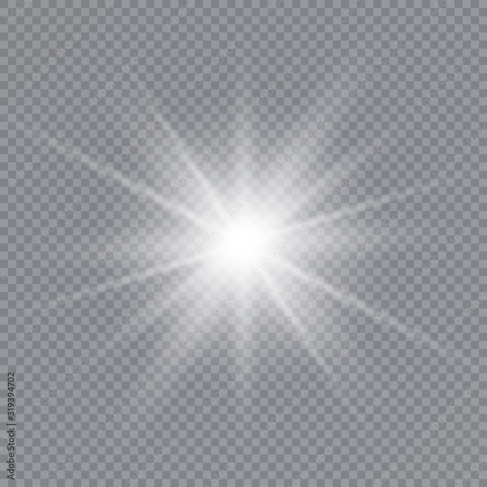 Glow light effect. White glowing light burst explosion with transparent. Sun. Vector illustration.