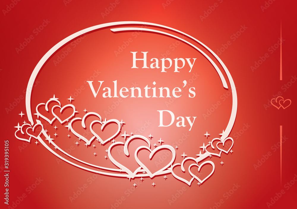 red valentine card with vector hearts and greetings