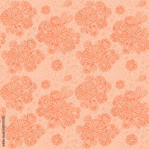 rosy background with flowers - vector seamless pattern