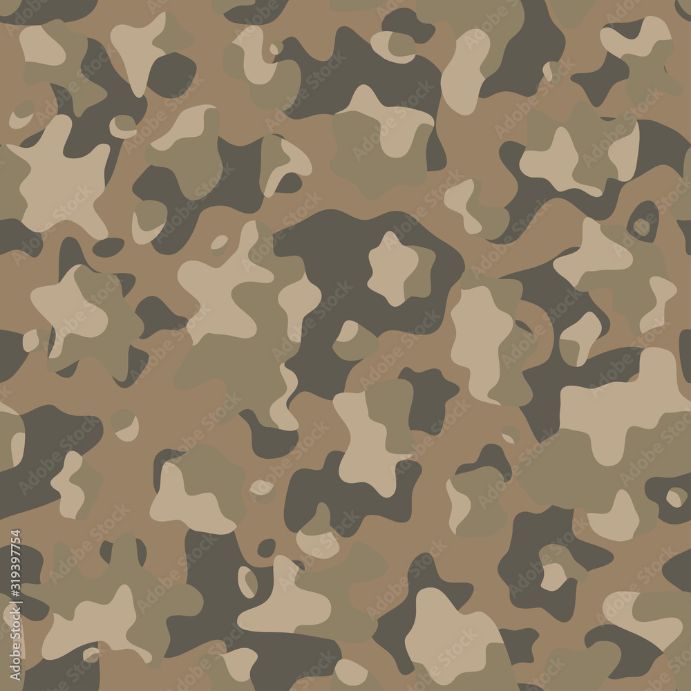 Brown beige camouflage seamless pattern. Modern military camo texture. Desert masking color. Stock vector illustration. Brown beige camouflage seamless pattern. Modern military camo texture. Desert masking color. Stock vector illustration.
