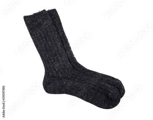 Pair of dark wool socks isolated