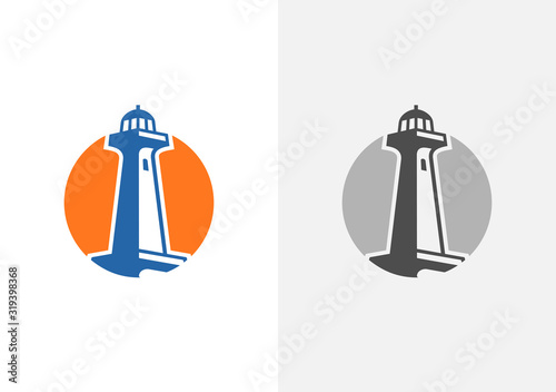 Modern light house logo template, tower icon design - Vector