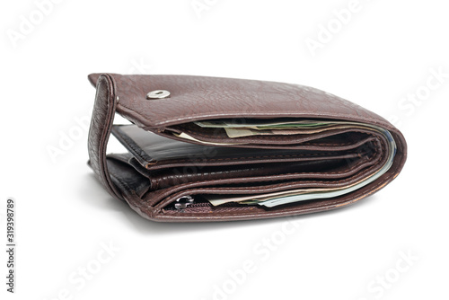 Leather wallet with money isolated