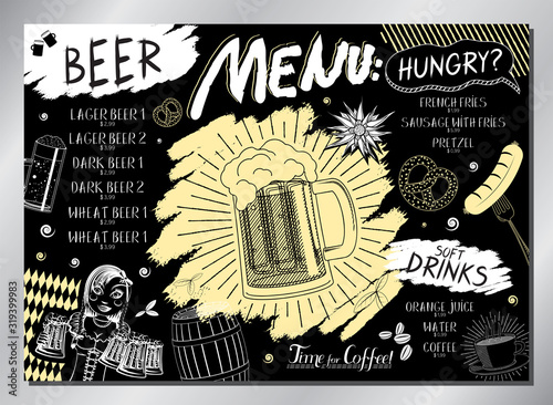 Vintage beer table menu (beer, snacks, soft drinks) - A3 size (420x297 mm)