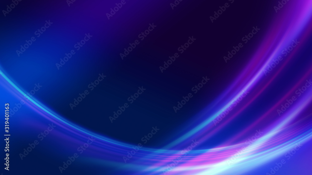 Foto de Dark blue abstract background with ultraviolet neon glow, blurry  light lines, waves do Stock