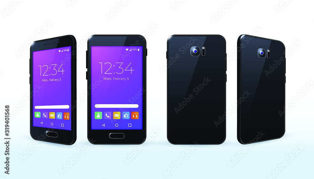 Black Smartphone with Apps on White Background . Isolated Vector Elements Black Smartphone with Apps on White Background . Isolated Vector Elements