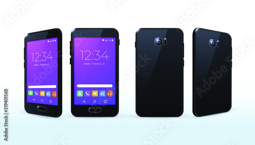 Black Smartphone with Apps on White Background . Isolated Vector Elements