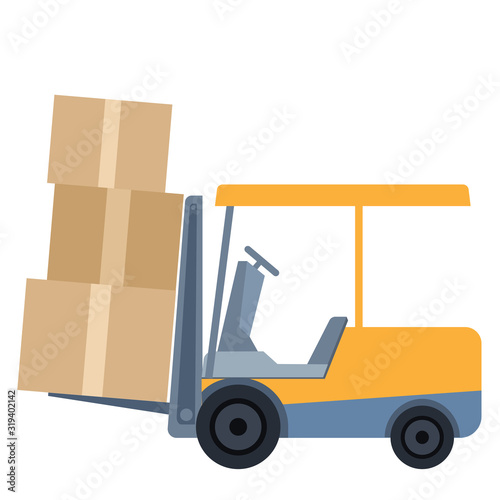 Vector logistics_An electric forklift carries boxes