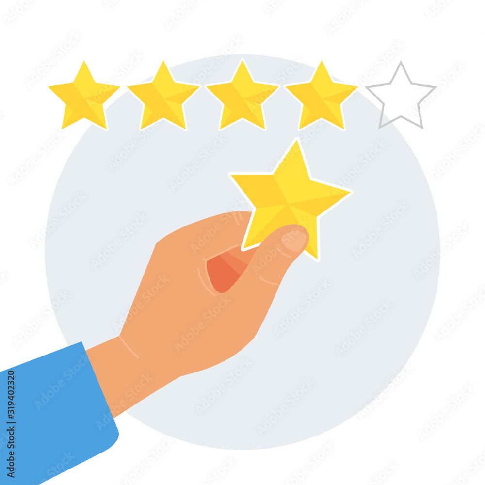 Vector logistics_Hand with a star evaluates the operation of the service, application, thanks Vector logistics_Hand with a star evaluates the operation of the service, application, thanks