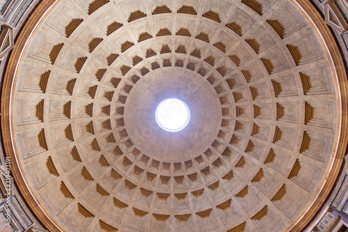 pantheon in rome  hole in the ceiling of the dome of the monument of ancient rome. tourism in rome in italy