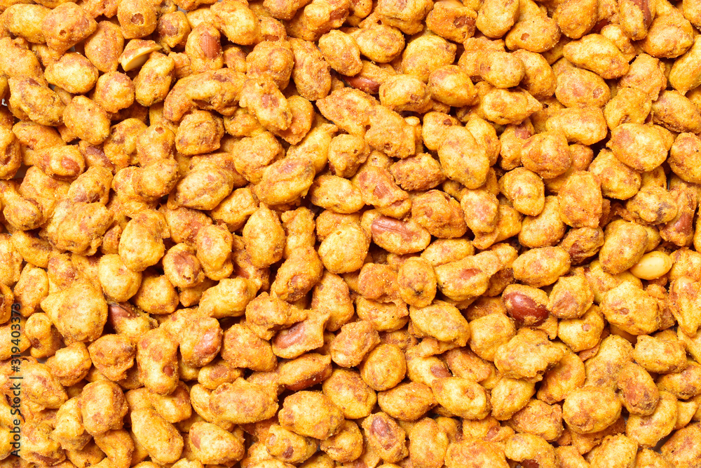crispy coated masala peanut texture background, top view crispy coated masala peanut texture background, top view