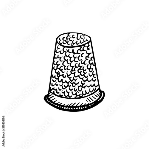 Thimble drawing, hand drawn doodle gravure vintage style, sketch, vector illustration