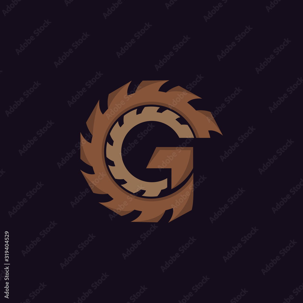 Obraz premium Letter G Sawmill Sharp Wooden Abstract Creative Icon Logo Design Template Element Vector