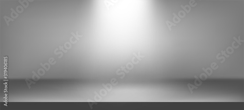 Illuminated scene background. Presentation realistic decorations. Studio empty space. Showroom concept. Vector illustration