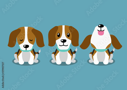 Cartoon character beagle dog poses for design.