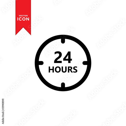 24 hours icon vector. Twenty four hour icon. 24 hour logo illustration. Trendy flat design style on white background.