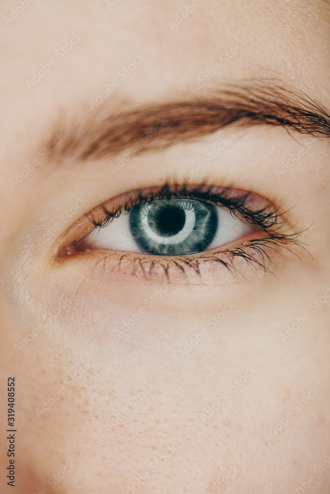eyebrow and blue eye
