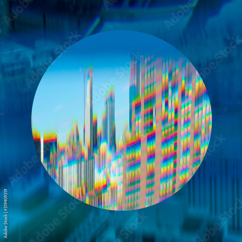 Creative prism effect graphic rainbow New York skyline