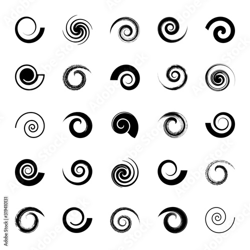 Various black spiral design elements isolated vector illustration