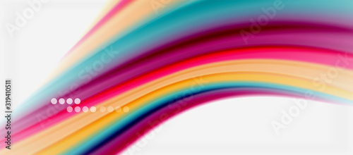 Wave lines abstract background, smooth silk design with rainbow style colors. Liquid fluid color waves. Vector Illustration