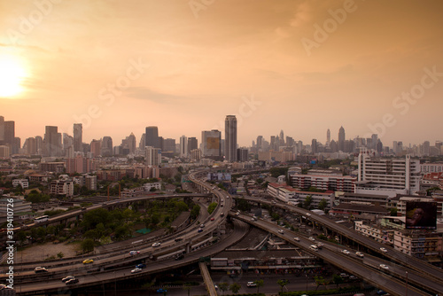 Bangkok city scape with famous landmark down town at dusk.