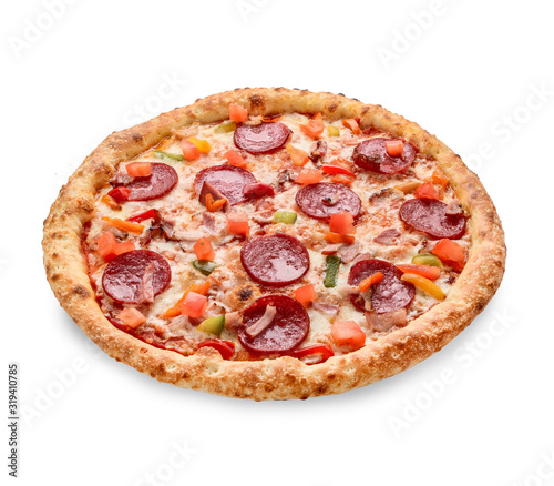 Popular pizza topping in American-style pizzerias on white background