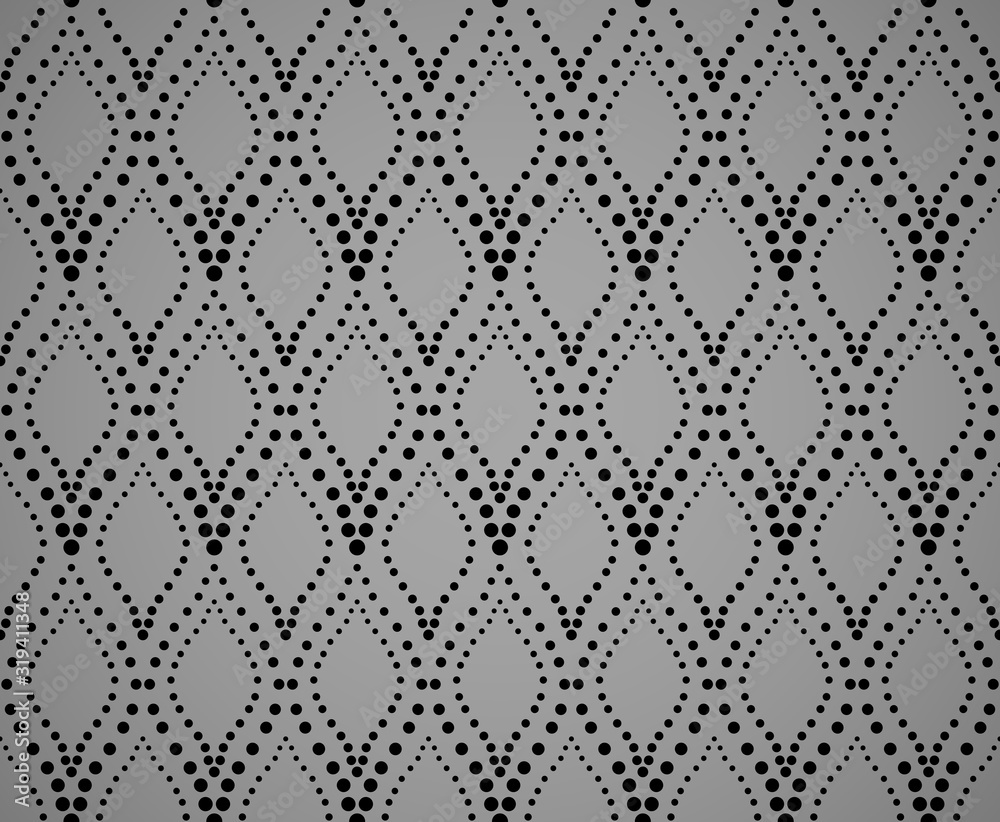 The geometric pattern with wavy lines, points. Seamless vector background. Black texture. Simple lattice graphic design