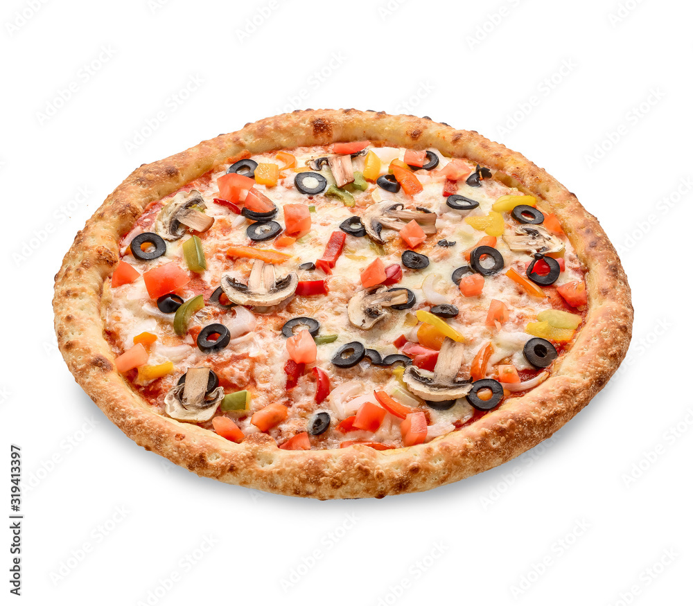 Popular pizza topping in American-style pizzerias on white background Popular pizza topping in American-style pizzerias on white background