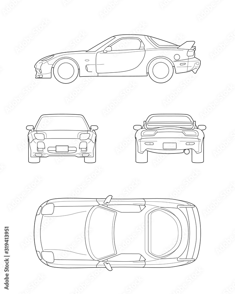 47 スポーツカー 四面図 外観 テクニカルイラスト Stock Vector Adobe Stock