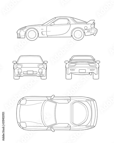 47 スポーツカー 四面図 外観 テクニカルイラスト Stock Vector Adobe Stock
