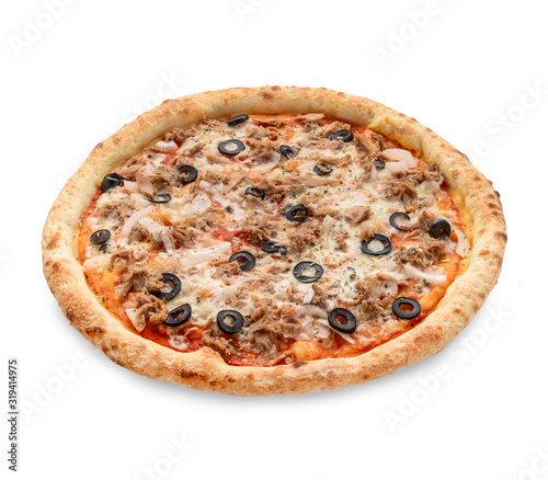 Popular pizza topping in American-style pizzerias on white background