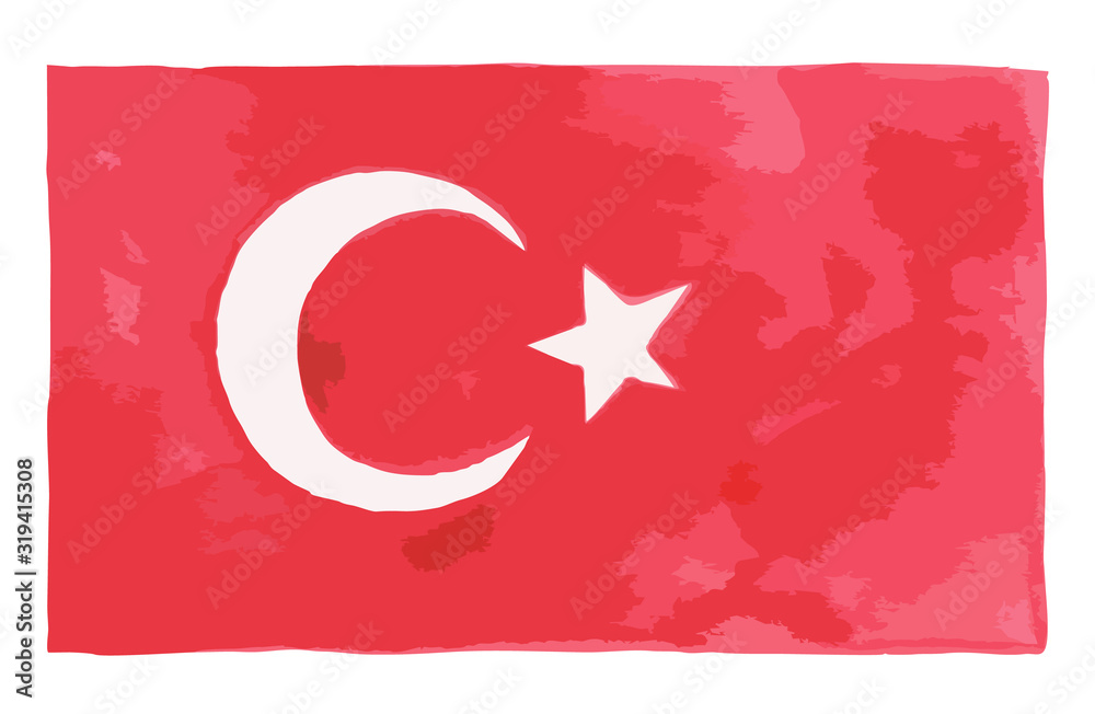 Vector illustration of Turkey flag watercolor style