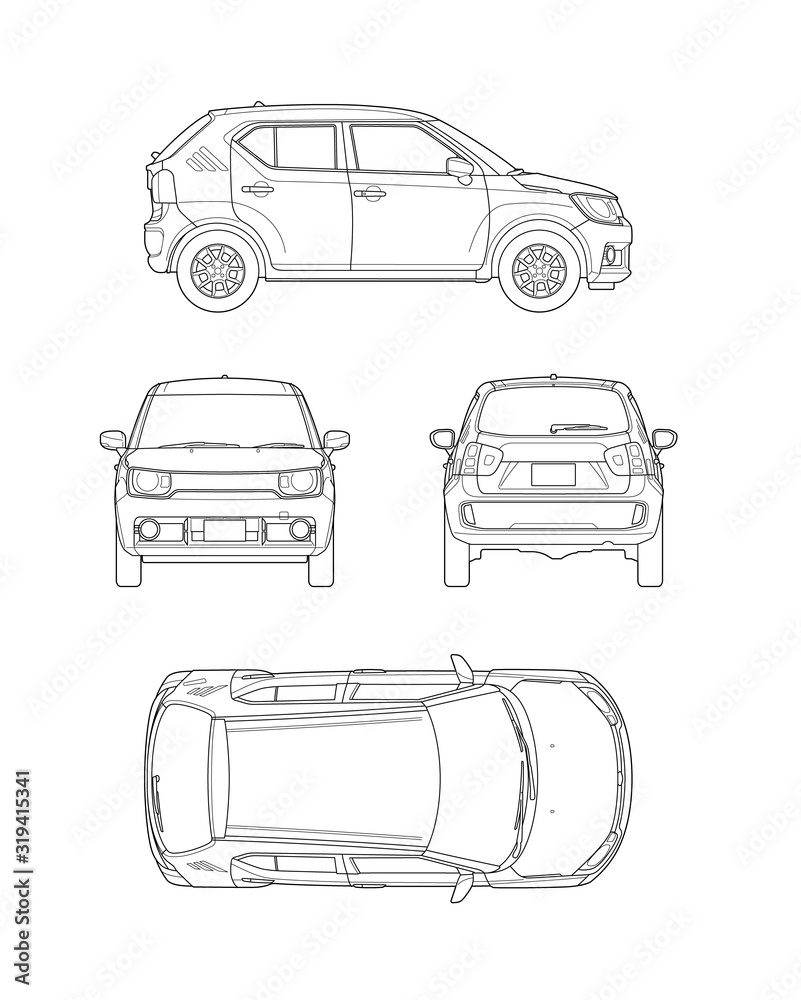 49 軽自動車 四面図 コンパクト 外観 テクニカルイラスト Stock Vector Adobe Stock
