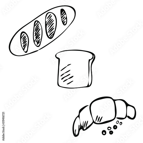 Bakery set hand drawn vector illustration in doodle style.