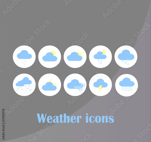 Vector weather icon set flat style. Cloud weather forecast icons flat design collection vector