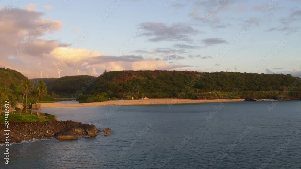 Aerial drone video over Waimea Bay on the North Shore of Oahu on beautiful sunny day. Hawaii, USA. Aerial drone video over Waimea Bay on the North Shore of Oahu on beautiful sunny day. Hawaii, USA.