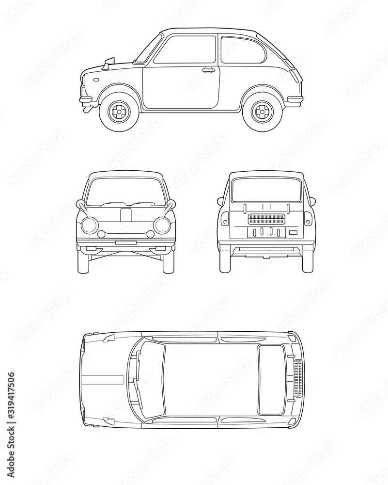 Obraz premium 53 レトロカー四面図 外観_テクニカルイラスト