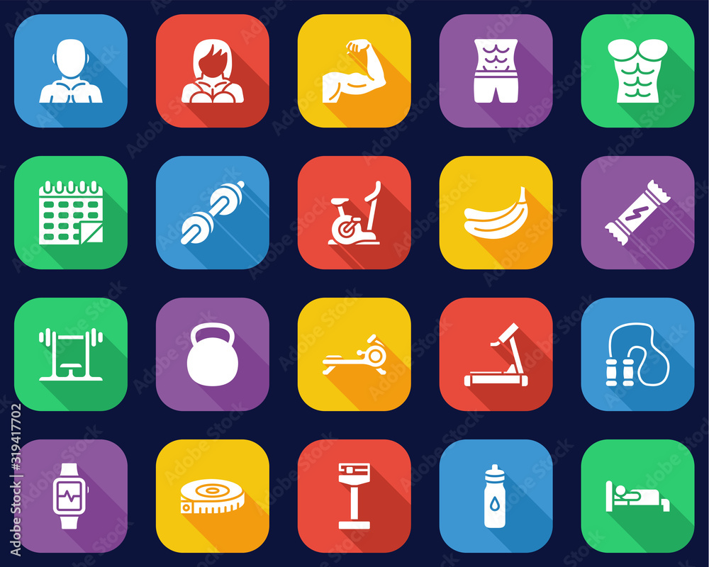 Bodybuilding Icons Flat Design Set Big Bodybuilding Icons Flat Design Set Big