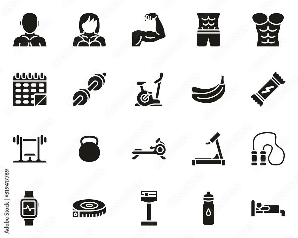 Fototapeta premium Bodybuilding Icons Black & White Set Big